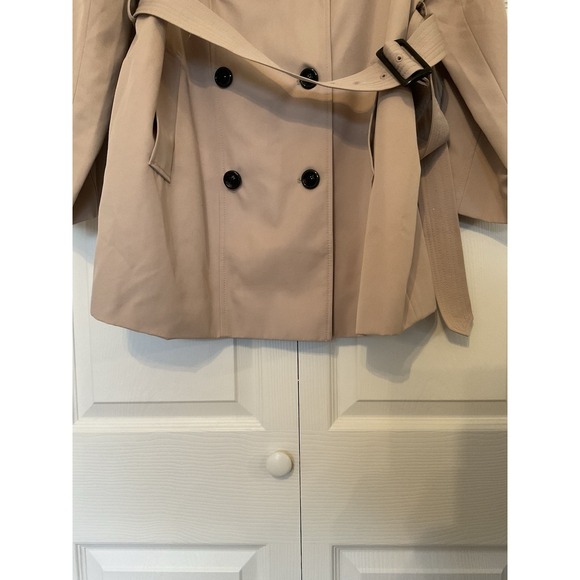 Lands' End Tan Rain Trench Coat Short Double Breasted Belted - Women's Size 18 - Picture 11 of 16